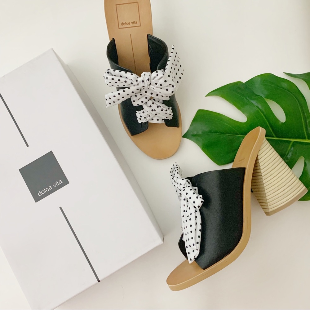 Dolce Vita Amber Black Heeled Sandal White Ribbon